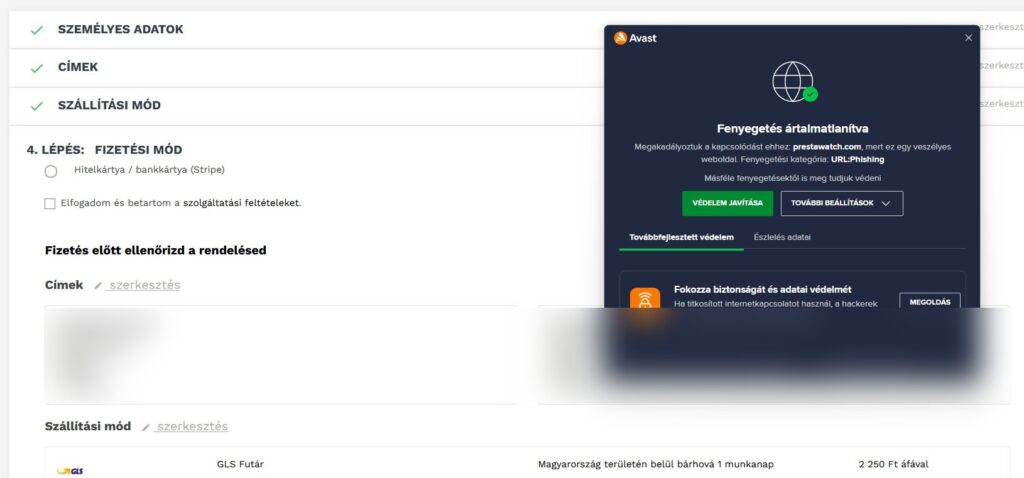 Feltört PrestaShop pénztár: csak egy Stripe-nak álcázott hamis kártyás fizetési mód maradt, a vírusirtó adathalászatot jelez